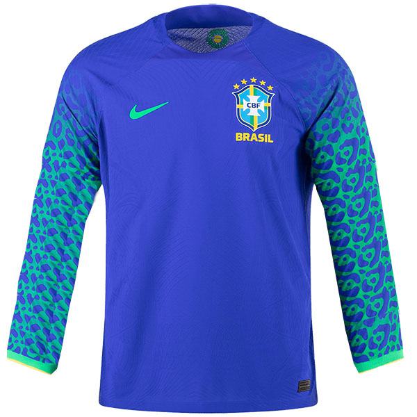 Brazil maglia da calcio a maniche lunghe da trasferta Maglia da calcio da uomo secondo abbigliamento sportivo maglia sportiva Coppa del mondo 2022